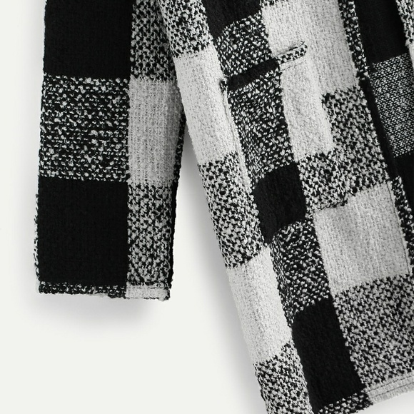 Buffalo Plaid Black White Check Plaid Tweed Coat - Picture 4 of 4